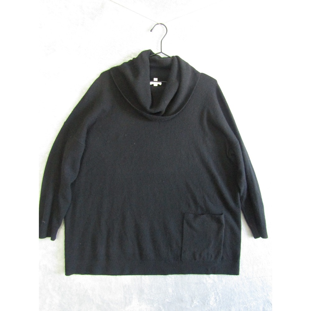Garnet Hill Black Cowl Neck Long Sleeve Sweater‎ Pockets Size L